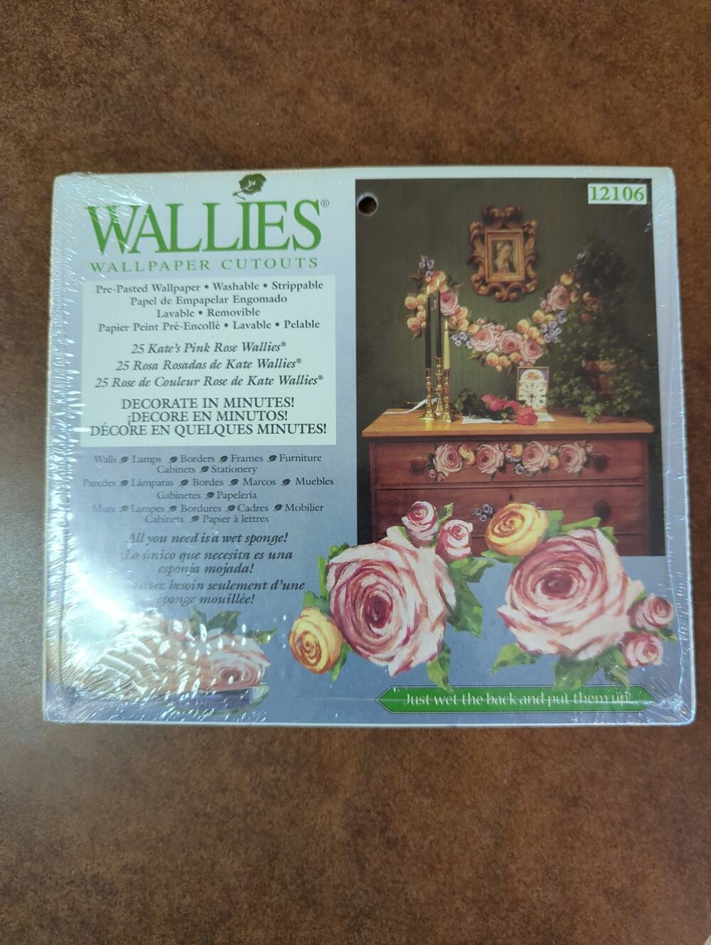 Wallies Vintage Prepasted Wallpaper Cutouts Pink Cabbage Roses Floral Decor